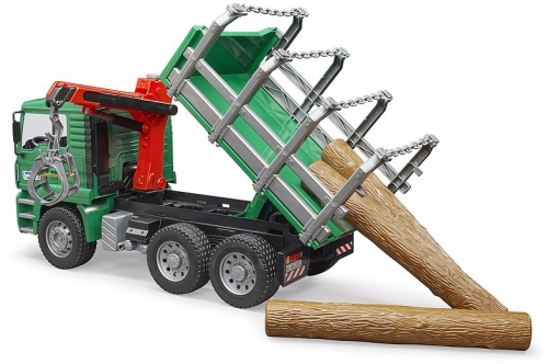 Jucarie Camion lemne MAN TGA cu macara de incarcare si 3 busteni Bruder