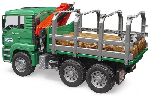 Jucarie Camion lemne MAN TGA cu macara de incarcare si 3 busteni Bruder