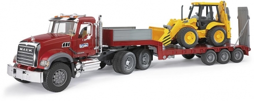 Jucarie Camion incarcare Mack Granite si buldoexcavator JCB 4CX Bruder