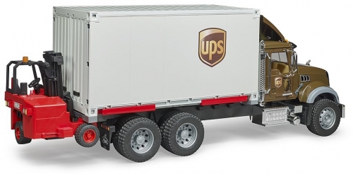 Jucarie Camion UPS Mack Granite cu stivuitor Bruder