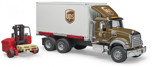 Jucarie Camion UPS Mack Granite cu stivuitor Bruder