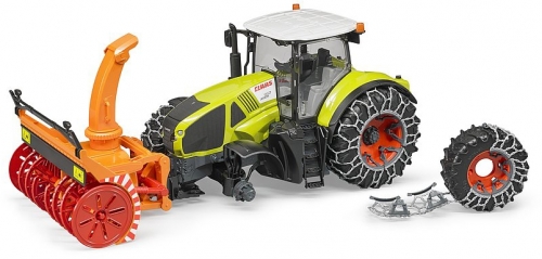 Jucarie Tractor Claas Axion 950 cu lanturi si freza de zapada Bruder