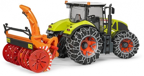 Jucarie Tractor Claas Axion 950 cu lanturi si freza de zapada Bruder