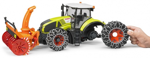 Jucarie Tractor Claas Axion 950 cu lanturi si freza de zapada Bruder