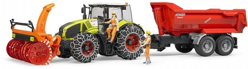 Jucarie Tractor Claas Axion 950 cu lanturi si freza de zapada Bruder