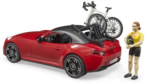 Set de joaca Masina Roadster cu bicicleta si ciclist Bruder