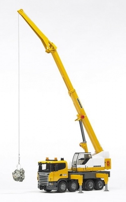 Jucarie Camion cu macara Scania R-Series Liebherr cu lumini si sunete Bruder