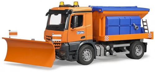 Jucarie Utilaj zapada Mercedes Benz Arocs cu plug Bruder 