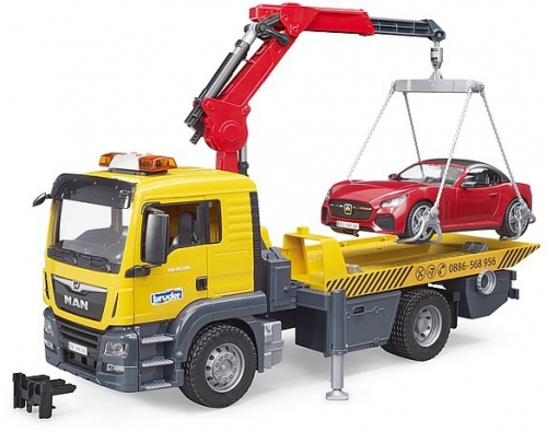 Set de joaca Masina tractare MAN TGS cu masina Roadster cu lumini si sunete Bruder