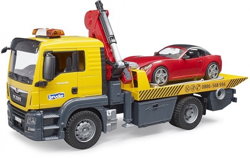 Set de joaca Masina tractare MAN TGS cu masina Roadster cu lumini si sunete Bruder