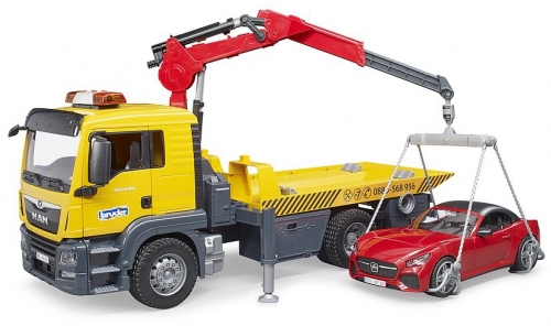 Set de joaca Masina tractare MAN TGS cu masina Roadster cu lumini si sunete Bruder