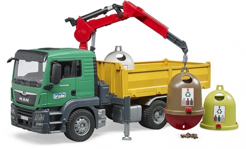 Jucarie Camion MAN TGS cu 3 containere de reciclat sticla Bruder