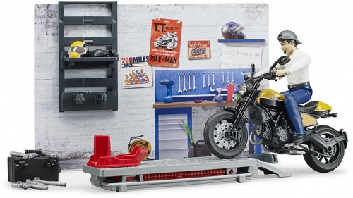 Set de joaca Service cu motocicleta Scrambler Ducati Bruder