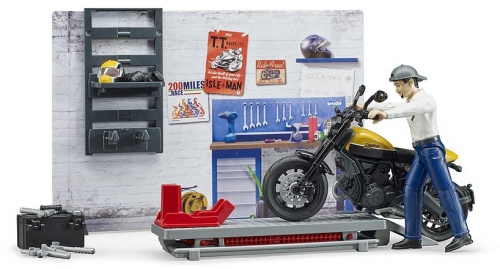 Set de joaca Service cu motocicleta Scrambler Ducati Bruder