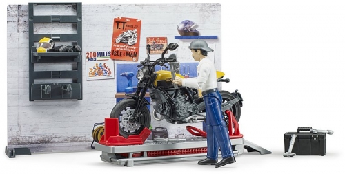 Set de joaca Service cu motocicleta Scrambler Ducati Bruder