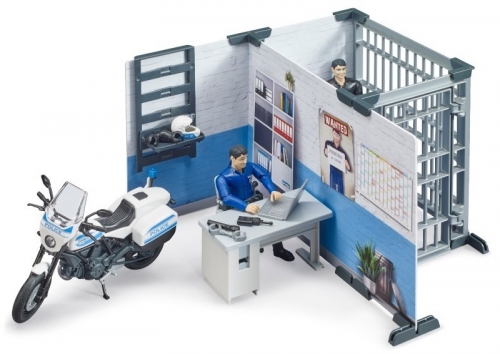 Set de joaca Statie de politie cu motocicleta Bruder