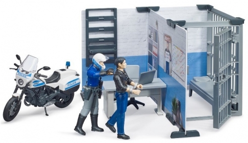 Set de joaca Statie de politie cu motocicleta Bruder