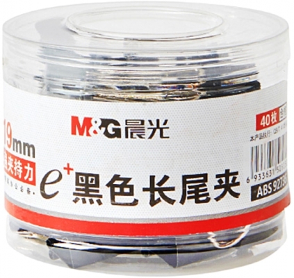 Clips negru, 19mm, 40 bucati/cutie, cutie din PP, M&G