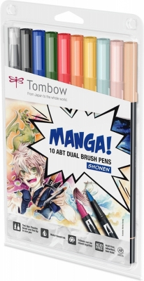Marker caligrafic 2 in 1, ABT Dual Brush Pen, Manga Shonen, 10 culori/set Tombow