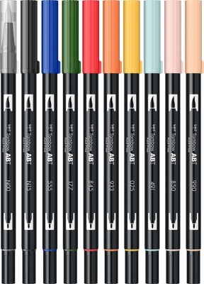 Marker caligrafic 2 in 1, ABT Dual Brush Pen, Manga Shonen, 10 culori/set Tombow