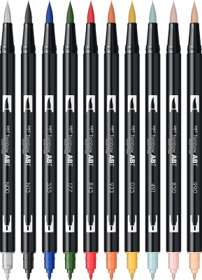 Marker caligrafic 2 in 1, ABT Dual Brush Pen, Manga Shonen, 10 culori/set Tombow
