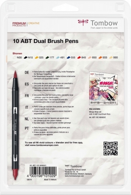 Marker caligrafic 2 in 1, ABT Dual Brush Pen, Manga Shonen, 10 culori/set Tombow
