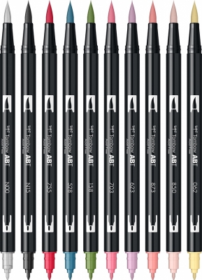 Marker caligrafic 2 in 1, ABT Dual Brush Pen, Manga Shojo, 10 culori/set Tombow