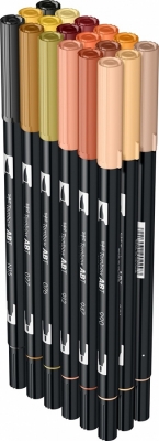 Marker caligrafic 2 in 1, ABT Dual Brush Pen, Earth Colours, 18 culori/set Tombow