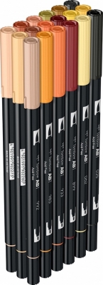 Marker caligrafic 2 in 1, ABT Dual Brush Pen, Earth Colours, 18 culori/set Tombow