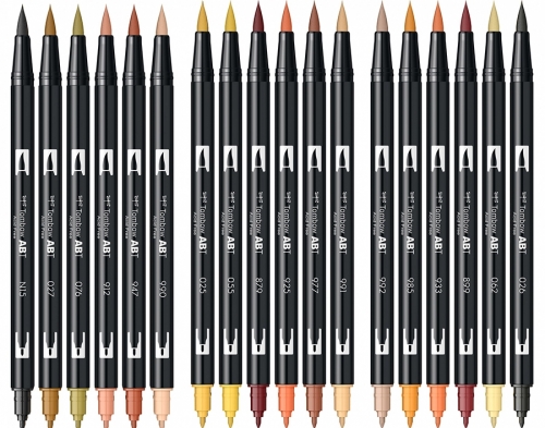 Marker caligrafic 2 in 1, ABT Dual Brush Pen, Earth Colours, 18 culori/set Tombow