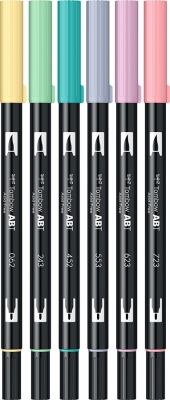 Marker caligrafic 2 in 1, ABT Dual Brush Pen, Pastel Colours, 6 culori/set Tombow