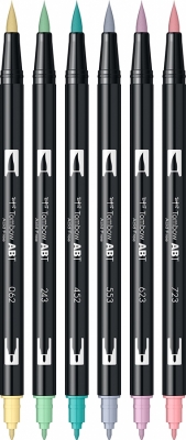 Marker caligrafic 2 in 1, ABT Dual Brush Pen, Pastel Colours, 6 culori/set Tombow