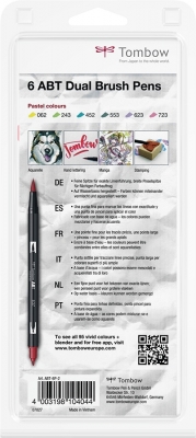 Marker caligrafic 2 in 1, ABT Dual Brush Pen, Pastel Colours, 6 culori/set Tombow