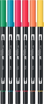 Marker caligrafic 2 in 1, ABT Dual Brush Pen, Derma Colours, 6 culori/set Tombow