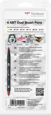 Marker caligrafic 2 in 1, ABT Dual Brush Pen, Derma Colours, 6 culori/set Tombow