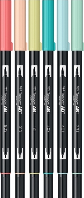 Marker caligrafic 2 in 1, ABT Dual Brush Pen, Candy Colours, 6 culori/set Tombow