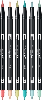 Marker caligrafic 2 in 1, ABT Dual Brush Pen, Candy Colours, 6 culori/set Tombow