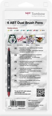 Marker caligrafic 2 in 1, ABT Dual Brush Pen, Candy Colours, 6 culori/set Tombow
