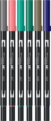 Marker caligrafic 2 in 1, ABT Dual Brush Pen, Vintage Colours, 6 culori/set Tombow