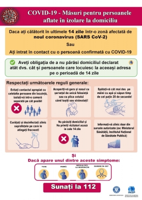 Autocolant PVC printat, A3, Covid-19, Reguli in izolare la domiciliu