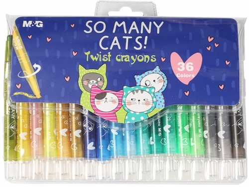 Creioane cerate Twistable, So many cats, ambalaj PVC, 36 culori/set, M&G