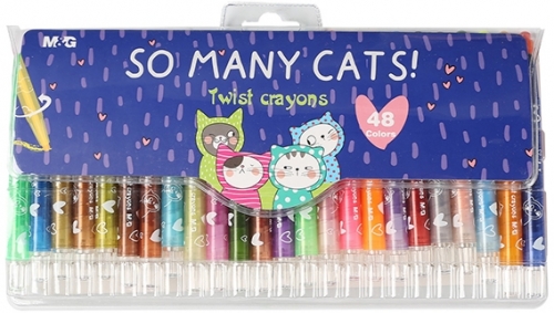 Creioane cerate Twistable, So many cats, ambalaj PVC, 48 culori/set, M&G