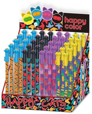 Pix cu gel, 0.5 mm, albastru, Happy Cats, Happy Color, display 40 bucati