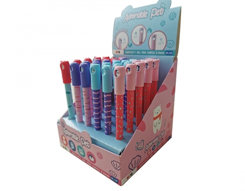 Pix cu gel, Adorable pet, capac totem Emoji, albastru, 0.5mm, 36 buc/set, M&G