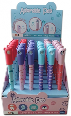 Pix cu gel, Adorable pet, capac totem Emoji, albastru, 0.5mm, 36 buc/set, M&G