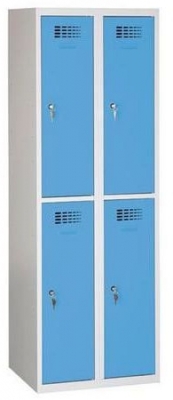 Dulap sudat pentru vestiar Rafael usor, 4 compartimente, incuietoare cilindrica, gri/albastru deschis