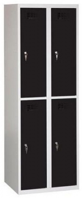 Dulap sudat pentru vestiar Charles usor, 4 compartimente, incuietoare cilindrica, gri/negru