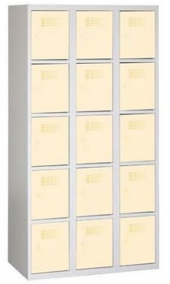 Dulap sudat pentru vestiar Eric usor, 15 compartimente, incuietoare cilindrica, gri/bej