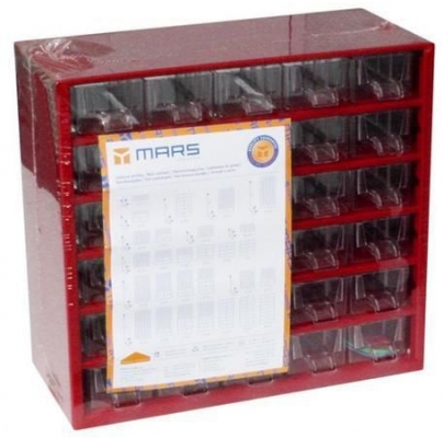 Organizator din metal, 30 sertare, rosu