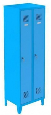 Dulap sudat pentru vestiar Raphael cu picioare, 2 compartimente, incuietoare cilindrica, albastru deschis/albastru deschis